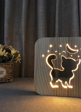 Creative Dog Paw 3D Wood Carving LED Night Light
