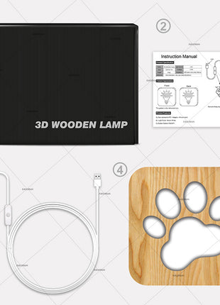 Creative Dog Paw 3D Wood Carving LED Night Light