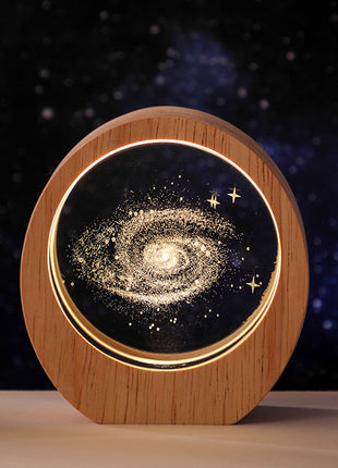3D Laser Engraved Crystal Night Light with Wood Base