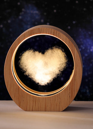 3D Laser Engraved Crystal Night Light with Wood Base