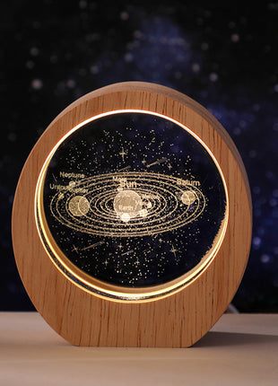 3D Laser Engraved Crystal Night Light with Wood Base