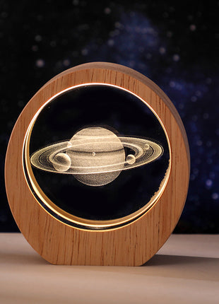 3D Laser Engraved Crystal Night Light with Wood Base