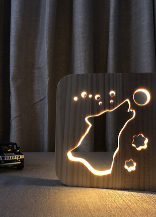 Creative Dog Paw 3D Wood Carving LED Night Light